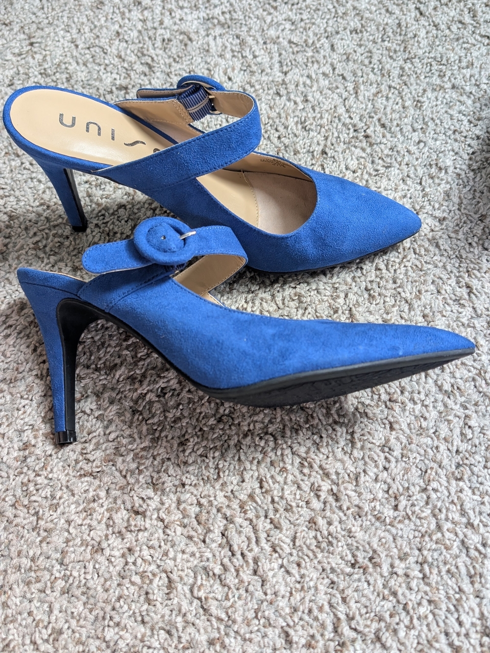 Unisa Royal Blue Suede Pointed-Toe Buckle Mules